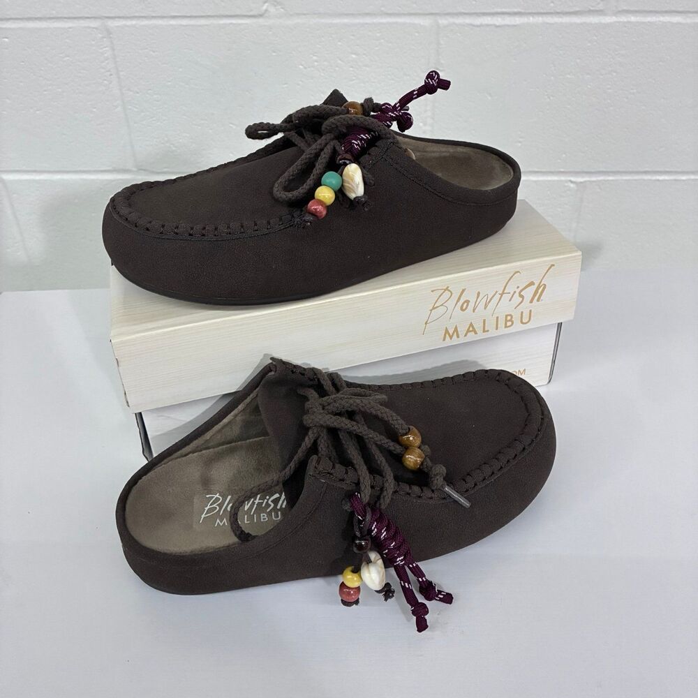 blowfish Malibu suede Cairo chocolate brown charm clogs